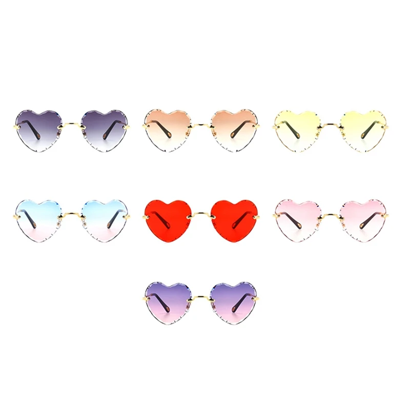 

7 Pairs Statement Metal Cut Edge Sunglasse Cute Sunglasse Candy Heart Sunglasse Rimless Ocean Flake Sunshade Sunglasses