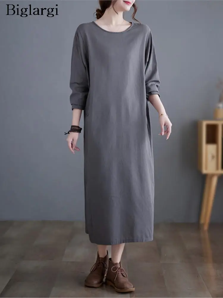 

Oversized Autumn Long Dress Women Long Sleeve Casual Loose Ladies Dresses Fashion Split Woman Dress 2023