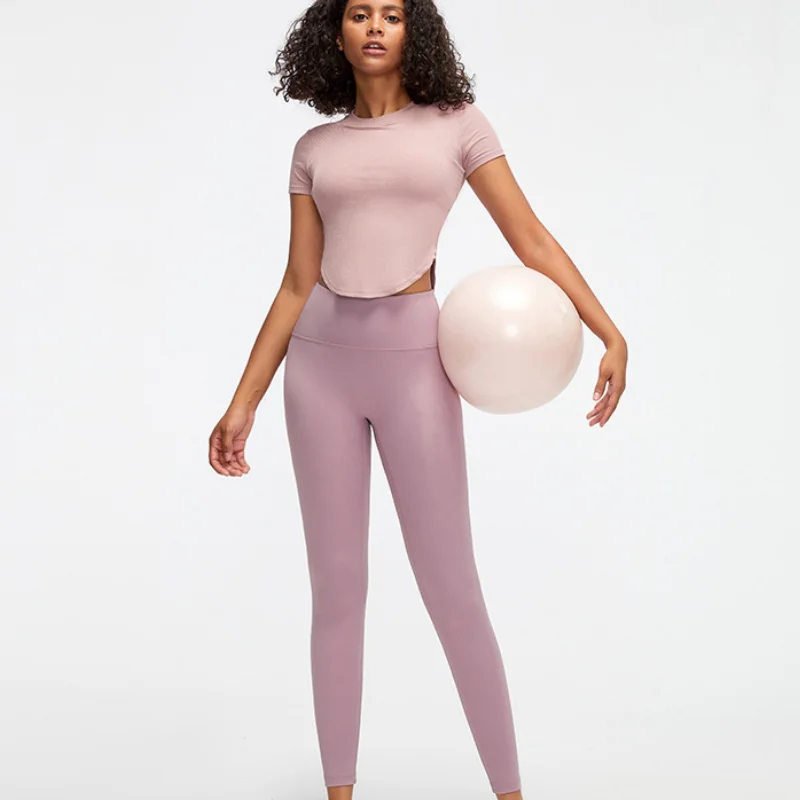 Sportswear Gym Top Short Women Thread T-Shirt with Bar Pad Yoga Quick Dry Tight Running Sport Fitness Pilates Outdoor Clothing