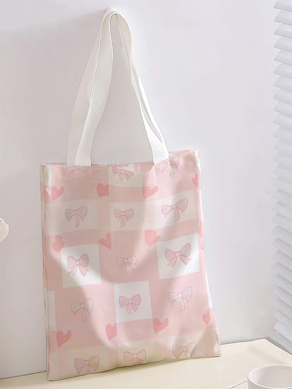 Bow pattern printed casual handbag, reusable fashionable backpack, multifunctional handbag, canvas shopping bag