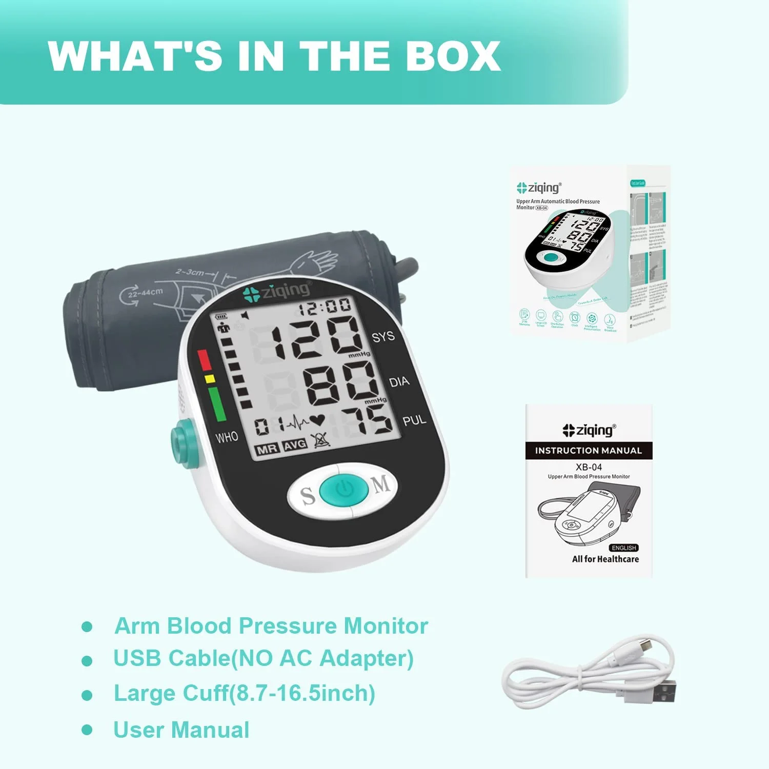 Automatic Blood Pressure Monitor Upper Arm Digital BP Machine Large Cuff  22-44cm