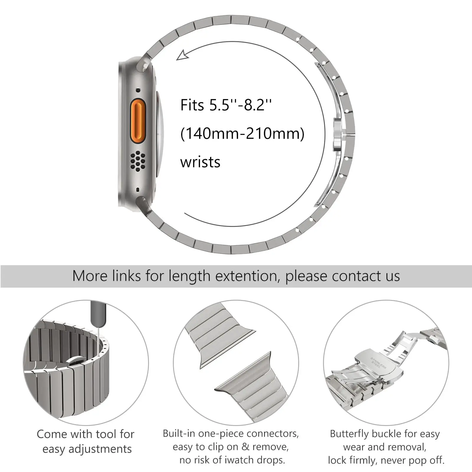 Stainless Steel Business Metal Watch Band Strap
