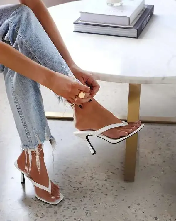 High-heeled Shoes Heel Large Square Head Solid Color Pinch Toe Women's Shoes High Heel Women's Sandals Shoe for Women women sandals,women high heels