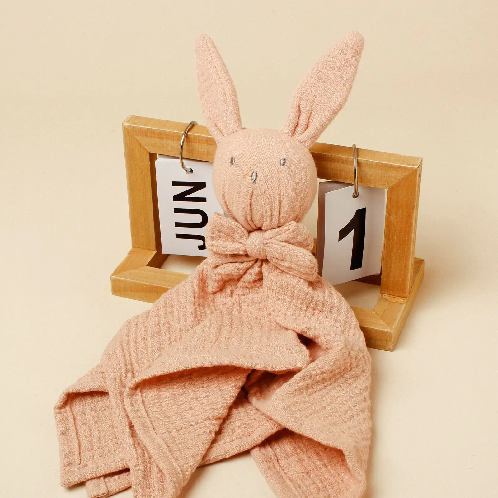 Cotton Gauze Baby Comforter Blanket Cartoon Rabbit Baby Sleeping Doll Solid Color Security Blanket for Infant Kids 6