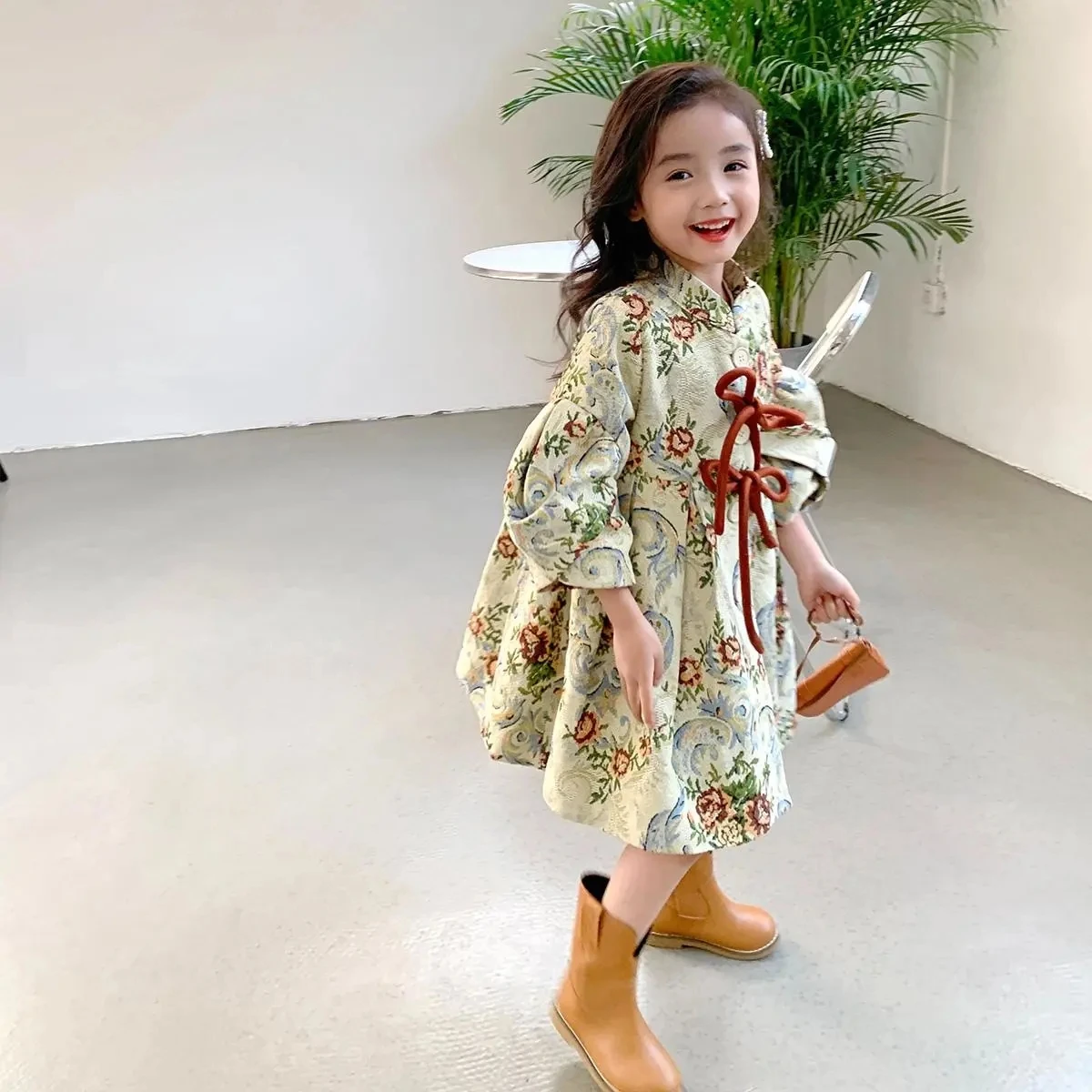 

Spring Kids Print Dress Jacket with Bow Toddler Little Girls Floral Princess Trench Coat Korean Style Girls Clothes Outwear 12 9