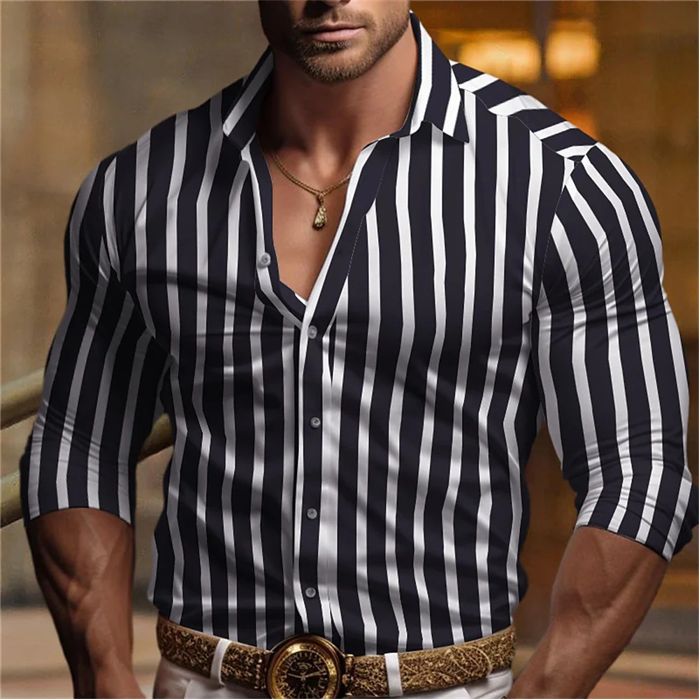 Men's fashionable casual lapel button up shirt for daily street wear, muscular men's long sleeved shirt for comfort and softness