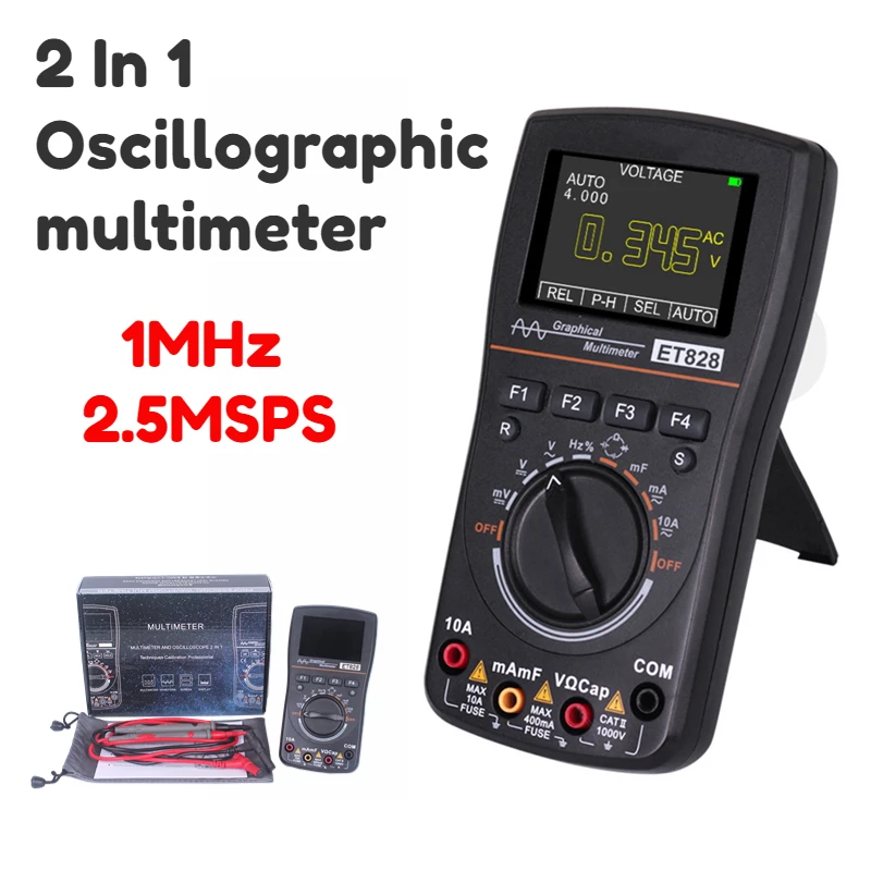 2 IN 1 Handheld Oscilloscope Multimeter ET828 1MHz 2.5MSPS Sampling