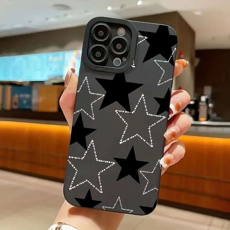 Chic Black & White Star Printed Shockproof Phone Case with Soft Bumper Cover