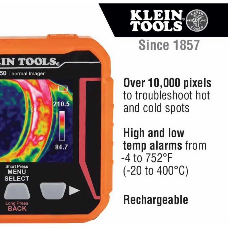 TI250 Rechargeable Thermal Imaging Camera, Camera Displays Over 10,000 Pixels with 3 Color Palettes, High / Low Temperature Poin