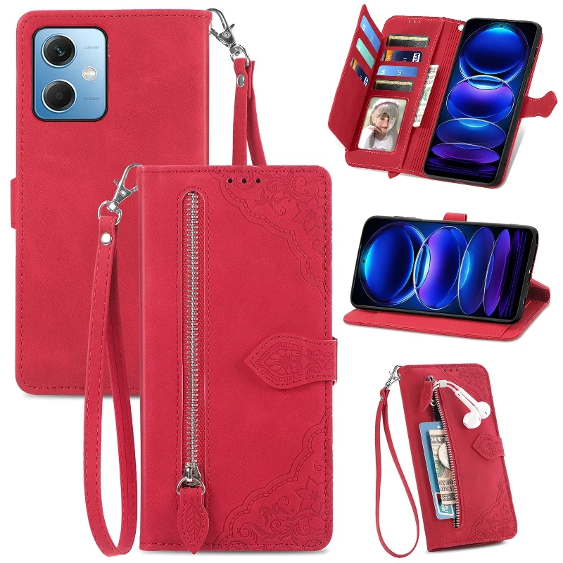 

Zipper Wallet Multi Cards Wrist Strap Flip Cover For Xiaomi Redmi 10 9T Note12 11 10 Pro 9S 8T 7 6 4 Magnetic Leather Phone Case