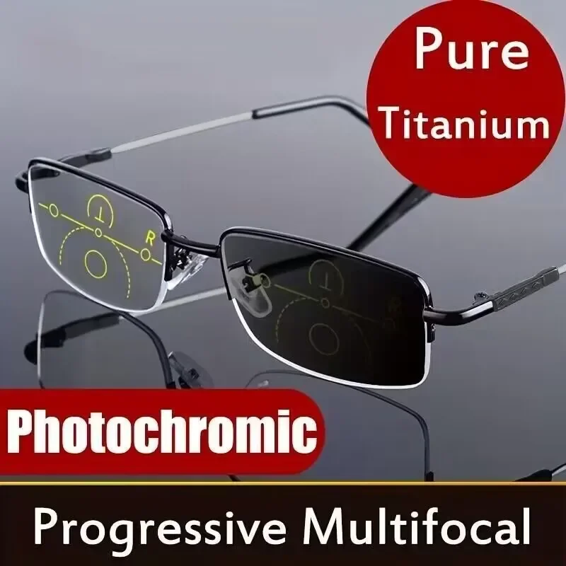 Titan Legierung Progressive Photochrome Lesebrille Frauen Männer Multifokale Anti Blau Licht Myopie Gläser Flexible Tempel – Detail 1