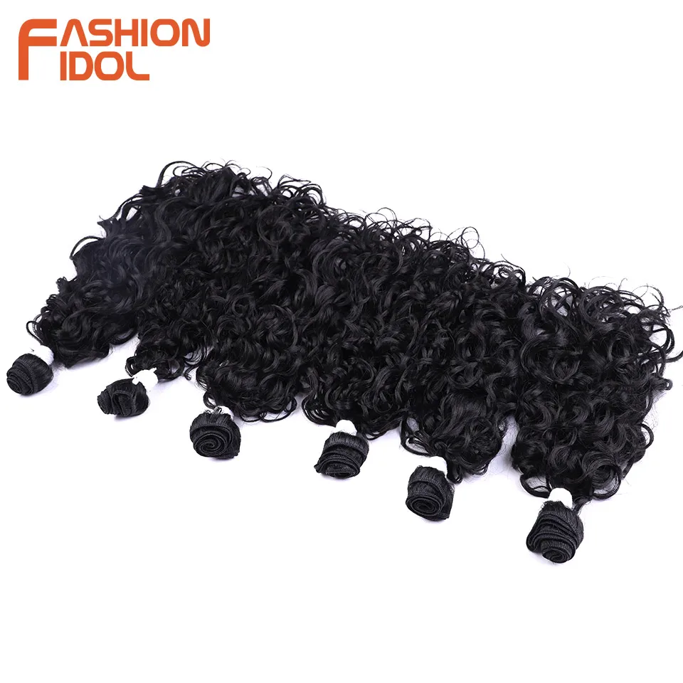 Synthetic Hair 6pcs Deep Wave Hair Bundles Ombre Brown High Temperature Fiber Weave Extensions 18 20 22 inch FASHION IDOL