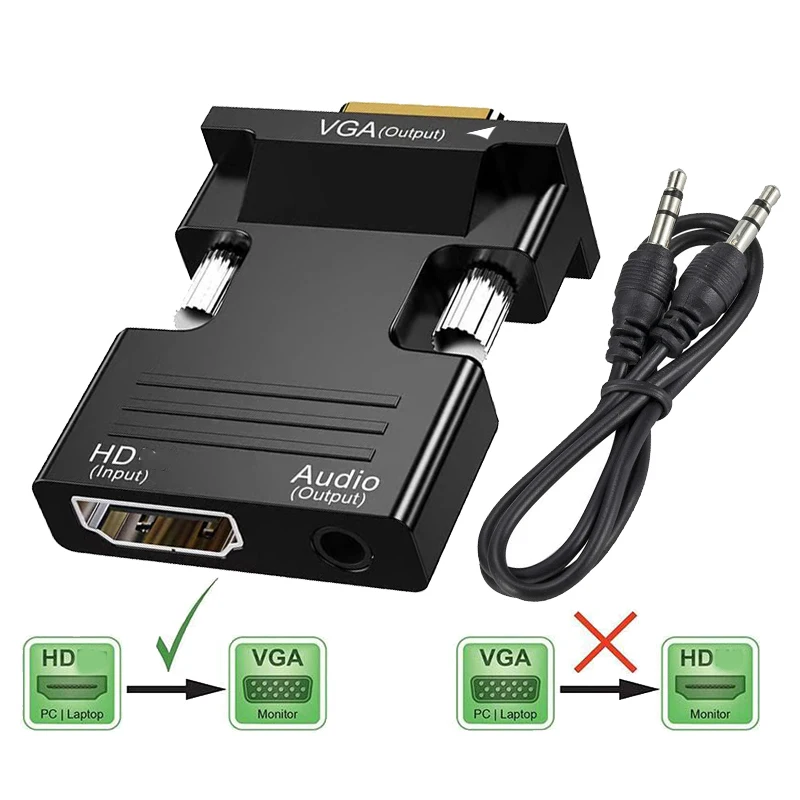 Convertisseur HDMI vers VGA, avec câble Audio de 3.5mm, adaptateur pour