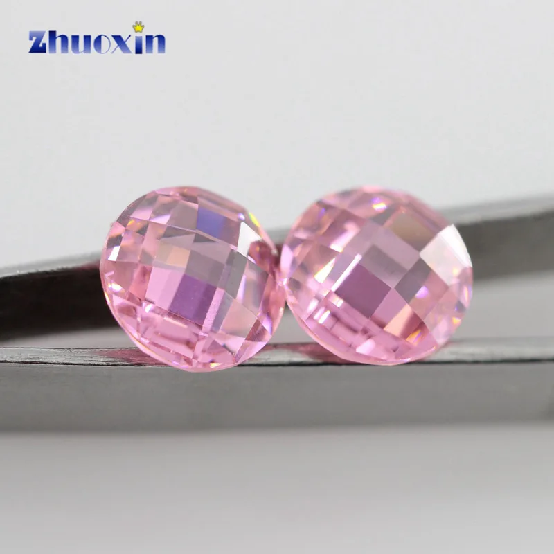 

Zircon Stone Pink Cubic Zirconia Stone Round Shape Double Checkerboard Cut Loose CZ Stone Synthetic Gems For Jewelry 4~14mm
