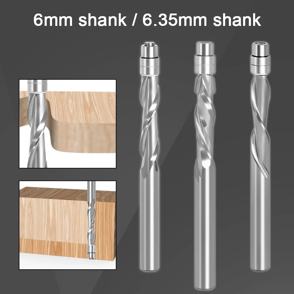 

6mm/6.35mm Shank Wood Milling Cutter Router Bit Solid Carbide Bearing End Mill With Bearing Trimmer Tools Carpentry Slotted