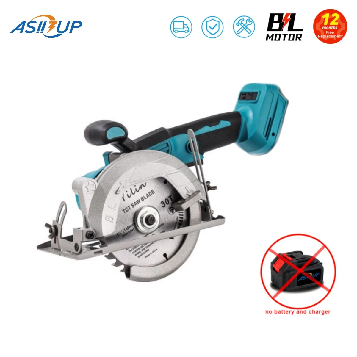 Asii3up 5.5 inch 140mm Cordless Electric Circular Saw Brushless Wood Stone 0-45&deg; Adjustable Cutter Saw for Makita 18V Battery