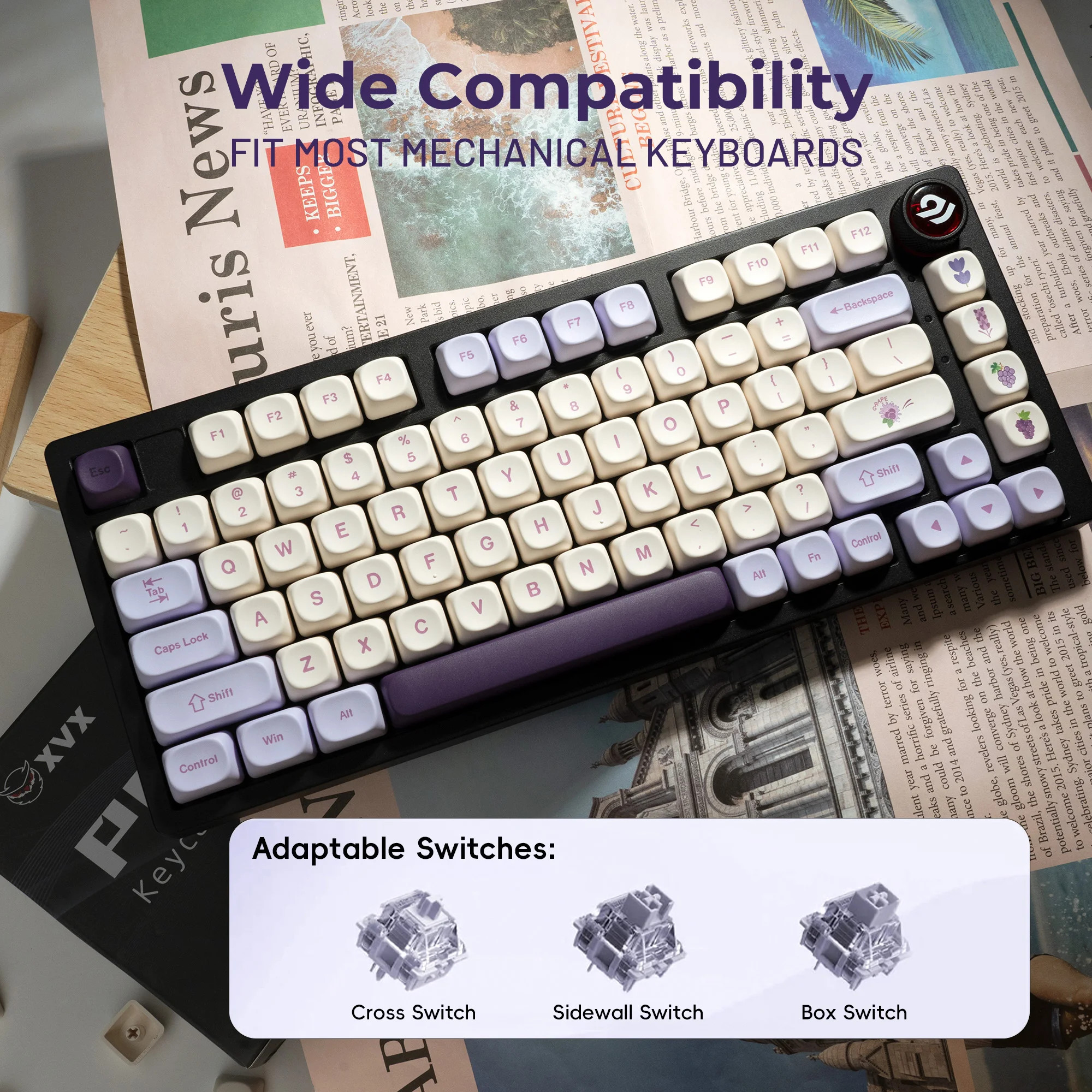 XVX MOA Profile Purple Grape Theme PBT Dye-Sub Keycaps, Juego De Teclas Personalizadas Para Teclados