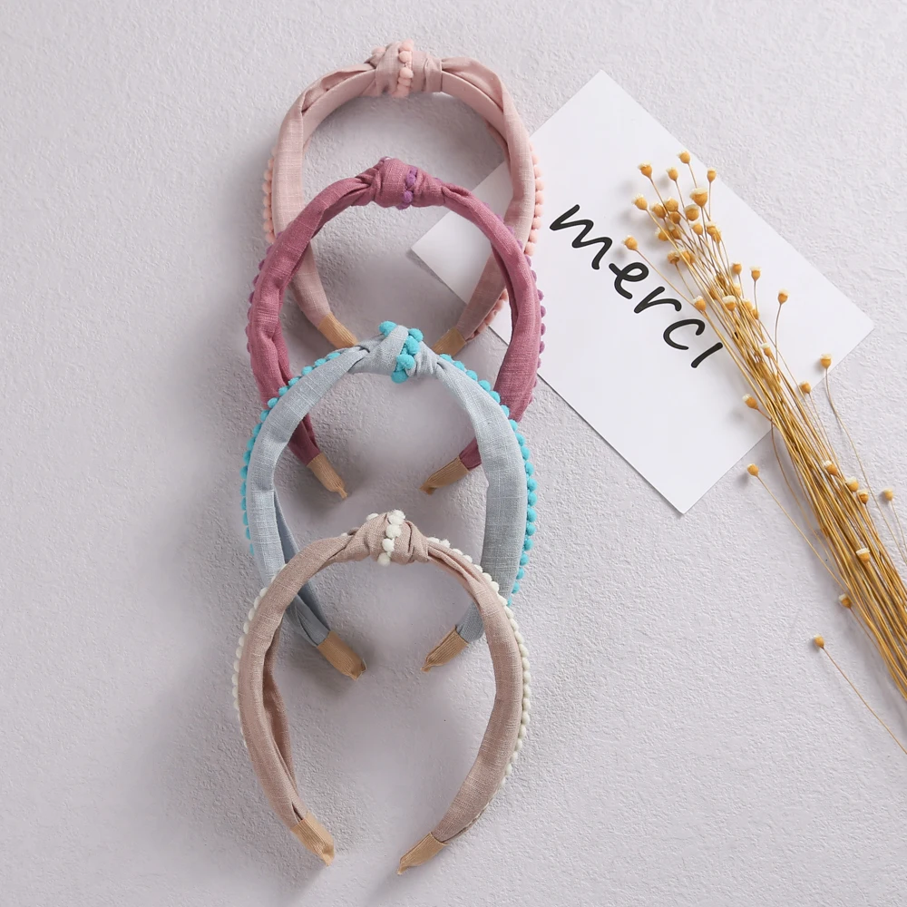 1Pcs Quer Knoten Haar Hoop Stirnbänder für Kinder Schöne Pompom Baby Kinder Stirnbänder Mädchen Haar Zubehör Haar Bands – Detail 2