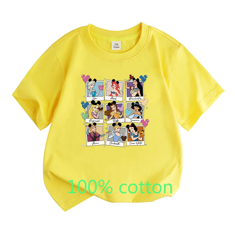 Disney Princess Castle Children's Cotton T-Shirt Princess Gift Disney Girls Trip Short Sleeve Children's Princess Castle T-Shirt 3