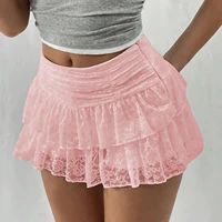 Cute Ruffle Bloomer Skirts Women's Summer Lace Floral Skirt High Rise Tiered Ruffled Flowy Short Mini A Line Skirt - Image 4