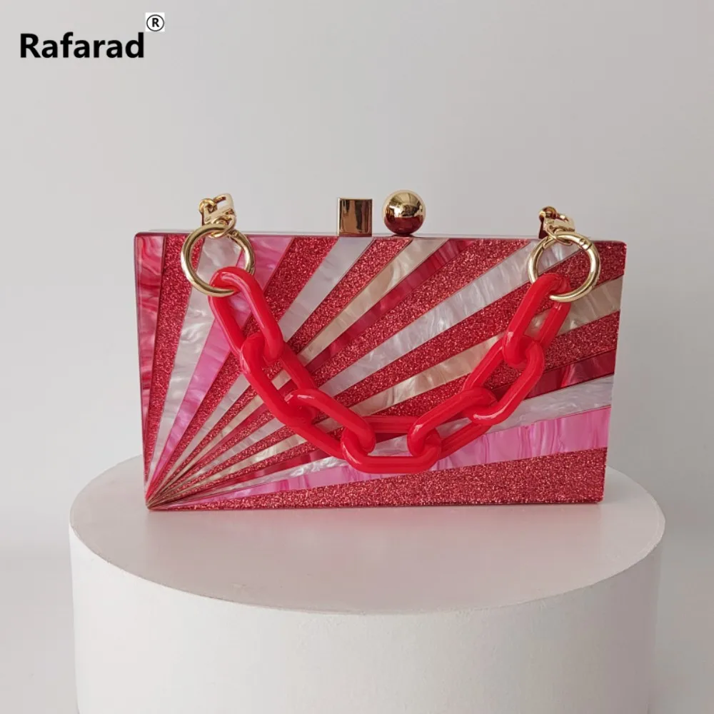 

Женская вечерняя сумка-клатч, красная яркая акриловая сумка в полоску, роскошные дизайнерские кошельки на цепочке, сумка через плечо с клапаном для свадебной вечеринки