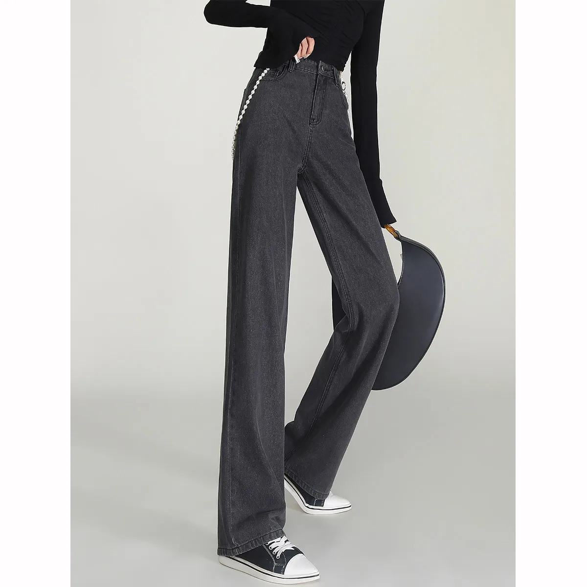 LOUIS YAO 2025 Spring Autumn Vintage Casual Straight leg Women's Pants Fashionable High Waist Style Pants Women's Jeans 5