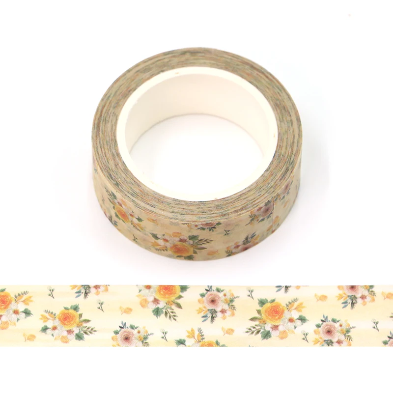 

New 10pcs/lot 15mm*10m Yellow Floral Decorative Washi Tape Scrapbooking Masking Tape stationery cute stationary supplies