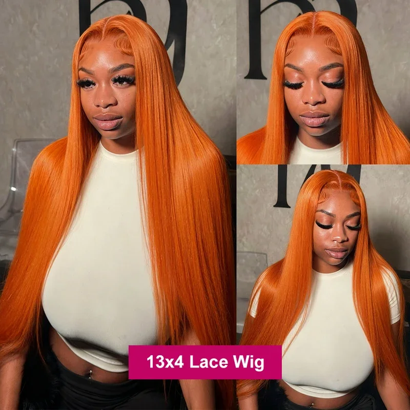32 36 Inches Straight Ginger Orange Lace Front Human Hair Wig 13x4 13x6 HD Lace Frontal Colored Wigs Preplucked For Women
