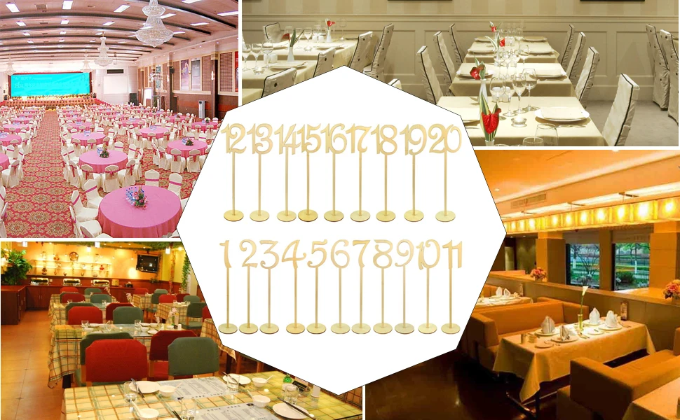 20Pc Wooden Table Numbers 1 To 20 Wood Wedding Table Number Signs with Holder Base Birthday Party Home Decoration Event Catering