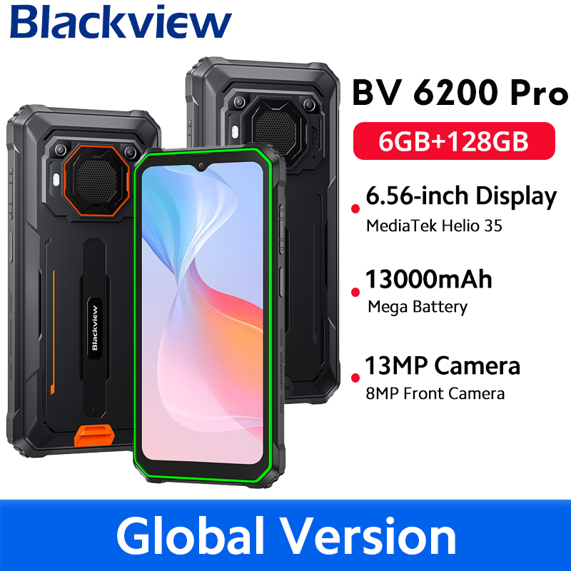 Blackview BV6200 Pro Rugged Phone Android 13 6.56'' Helio P35, 4GB+128GB Smartphone 13000mAh With 18W Fast Charge NFC Cell Phone