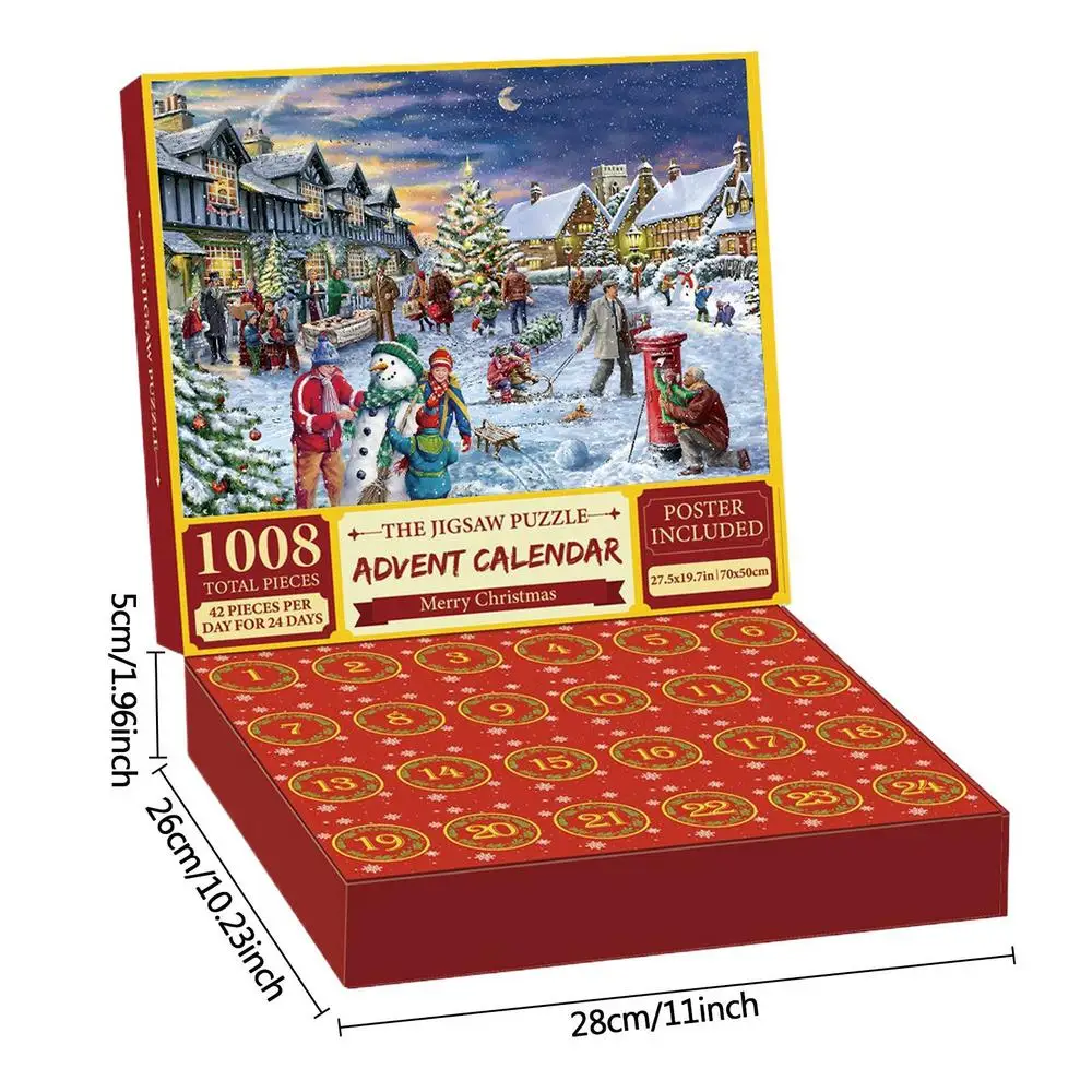 thumbnail image 1 of Calendario de Adviento 2024 Navidad Calendario de Adviento Rompecabezas de Navidad 1008 piezas Calendario de cuenta regresiva de Navidad de 24 días Rompecabezas de Navidad regalo, 1 of 5