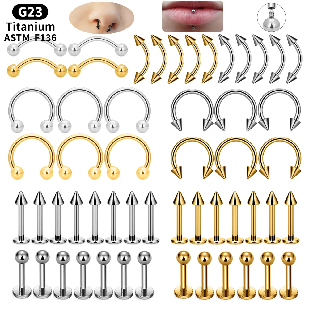 G23 Titanium Piercing Nose Stud Nose Hoop Horseshoe Spiked Cartilage Tragus Helix Ear Stud Body Piercing Jewelry 1/10PCS