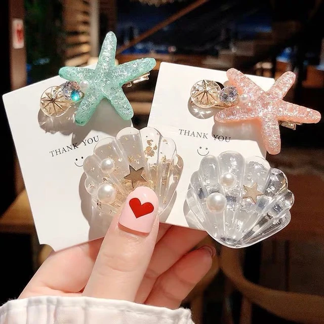 Fashion New Style Ocean Shell Starfish Hairpin Diamond Super Flash Edge Clip  Girl Bangs Clip Hair Accessories Headwear - AliExpress