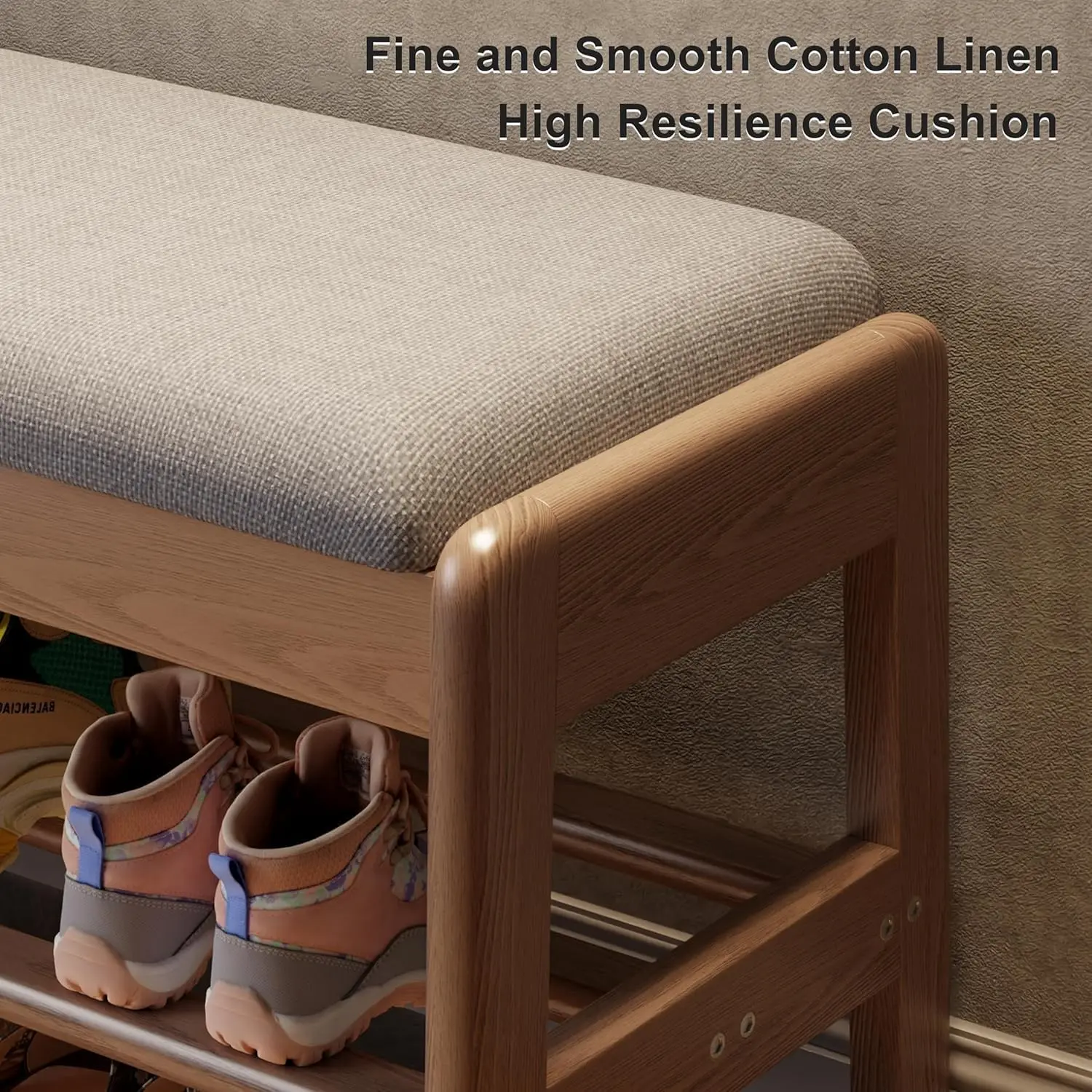 Small Shoe Bench with Cushion,2 Tiers Shoe Rack Bench with Flip-Top Storage,Wood Rack for Entryway（Walnut,23.62"）