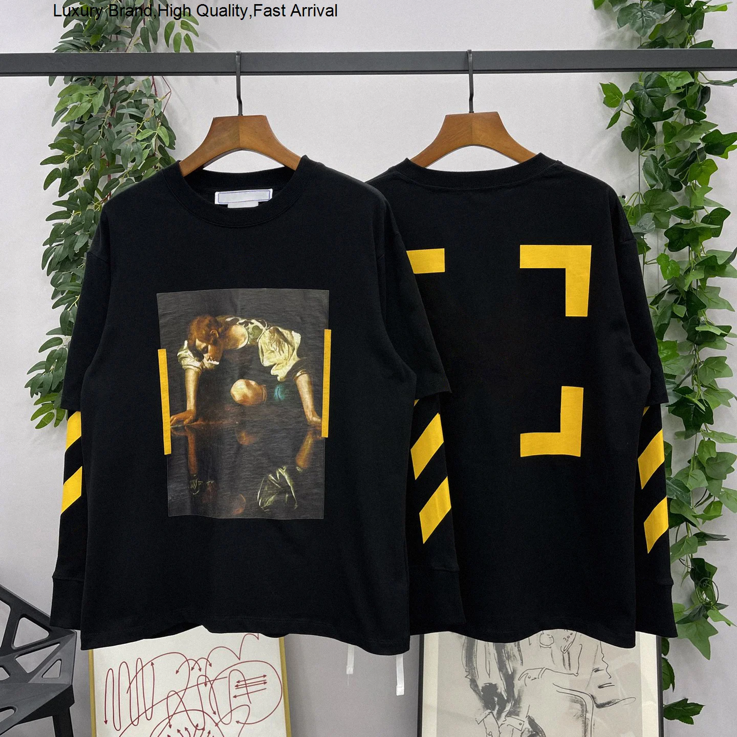 

and Spring autumn handstand portrait print pullover high quality 100% cotton fake two long sleeved T-shirt
