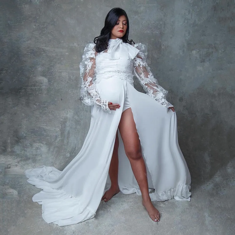 

Sexy Maternity Lace Tops Chiffon Skirt Photography Suit For Pregnant Women Split Pregnancy Photo Shooting Dress Baby Shower Gown