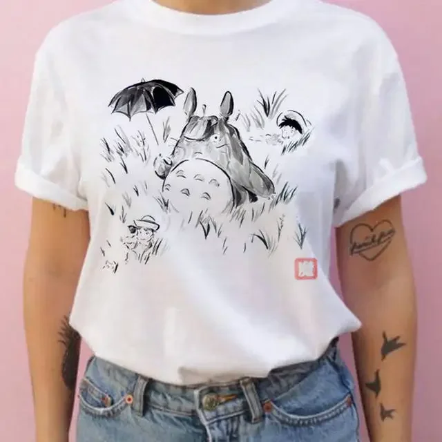 Summer men and women short-sleeved Studio Ghibli Totoro T-shirt Harajuku Kawaii Totoro Ghibli comfortable casual T-shirt 4