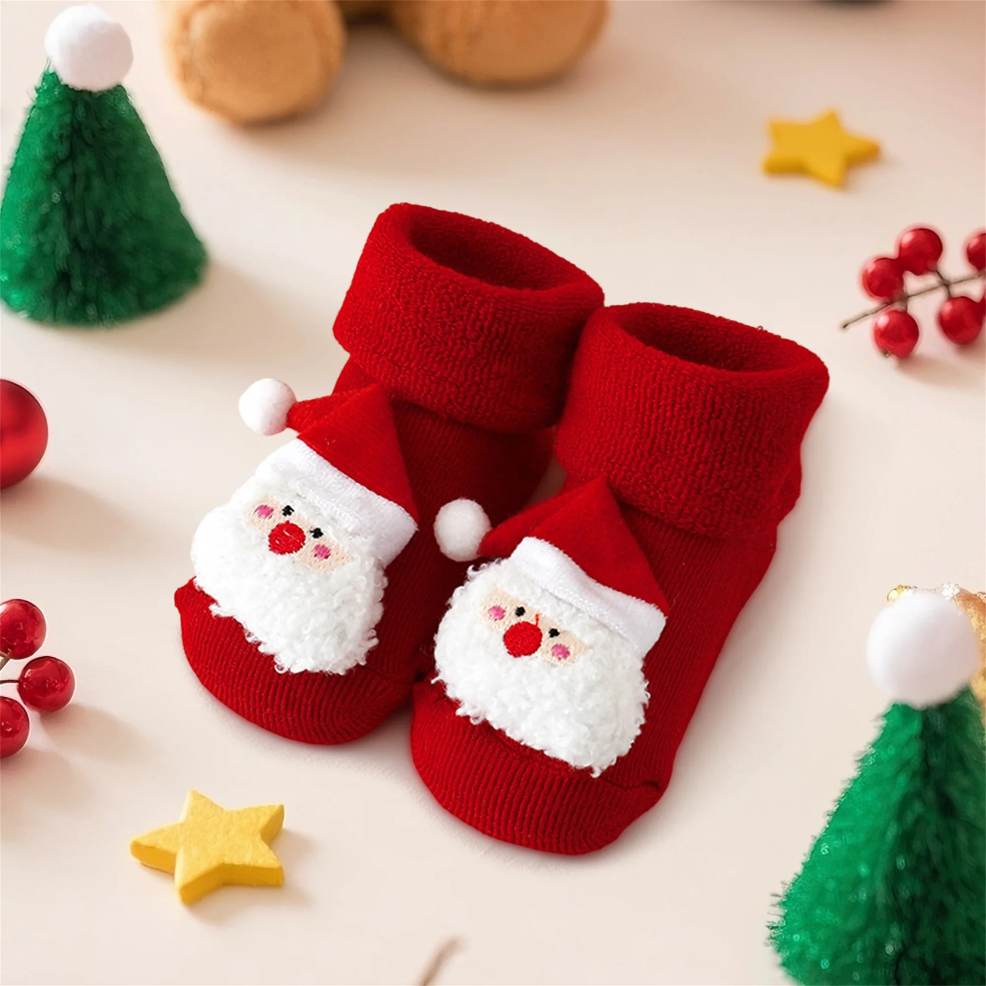 Christmas Baby Socks with Adorable Reindeer Elf Designs and Anti-Slip Soles for Cozy Winter Feet