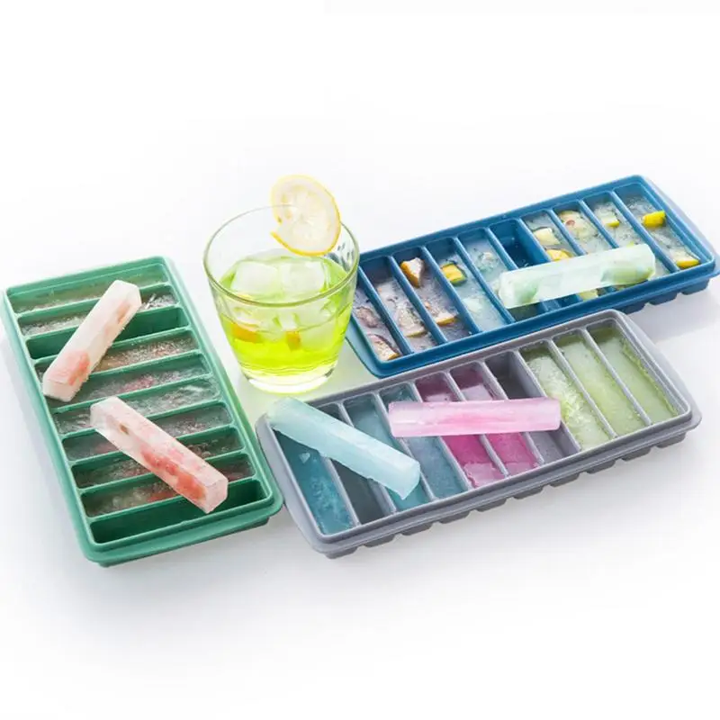 

Silicone Ice Cube Tray 10-Grid Rectangle Popsicle Ice Mold Non-Stick Easy Release Cylinder Chocolate Jelly Mold Kitchen Gadgets