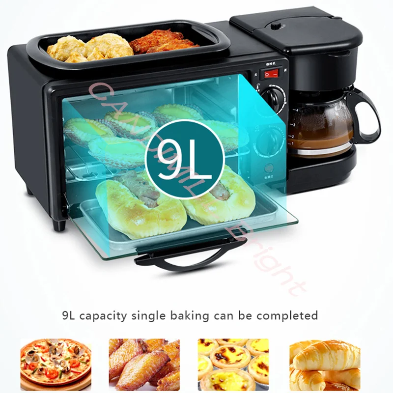 3 In 1 Electric Breakfast Machine Automatic Multifunction Sandwich Coffee Maker Household Mini Oven Bread Pizza Frying Pan