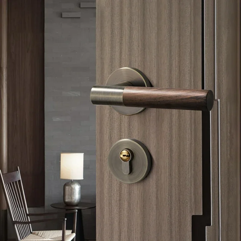 

Zinc Alloy Indoor Bedroom Antique Lock Solid Wood Door Split Lock Retro Wooden Grain Handle Lockset Magnetic and Mute Optional