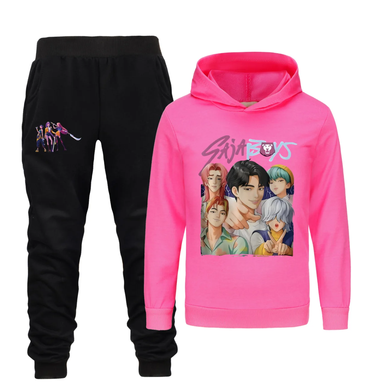 SZRXKJ Ensemble de survêtement de sport unisexe pour enfant, motif animé, Saja, Boys, lettres imprimées, sweat à capuche et pantalon de jogging, PK1., 140