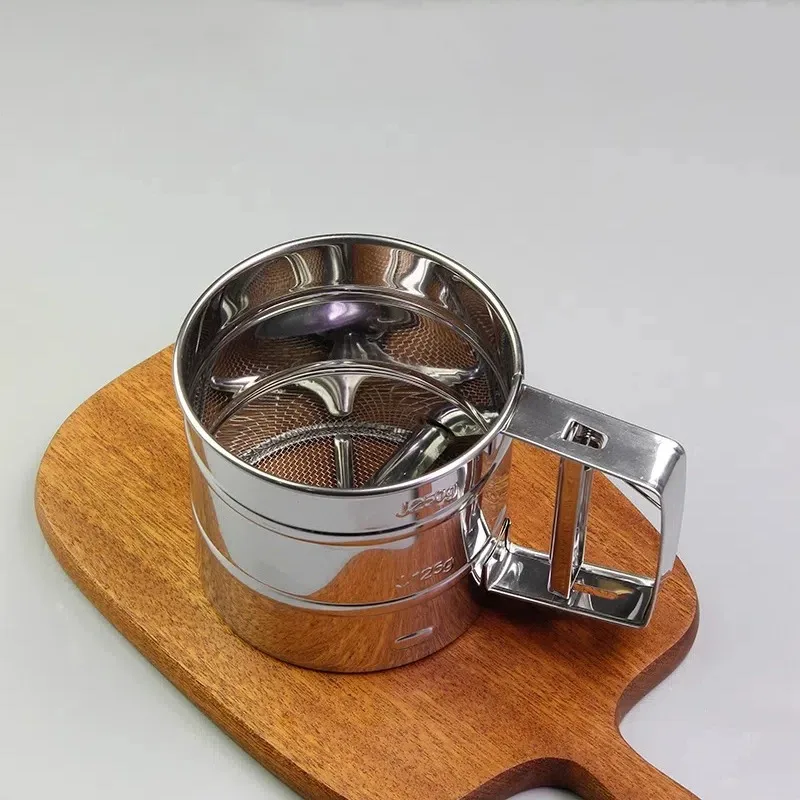 Flour Sifter 1PC Stainless Steel Flour Sifter Sieve with Hand Press Fine Mesh for Baking Powder Sugar Kitchen Baking Tools