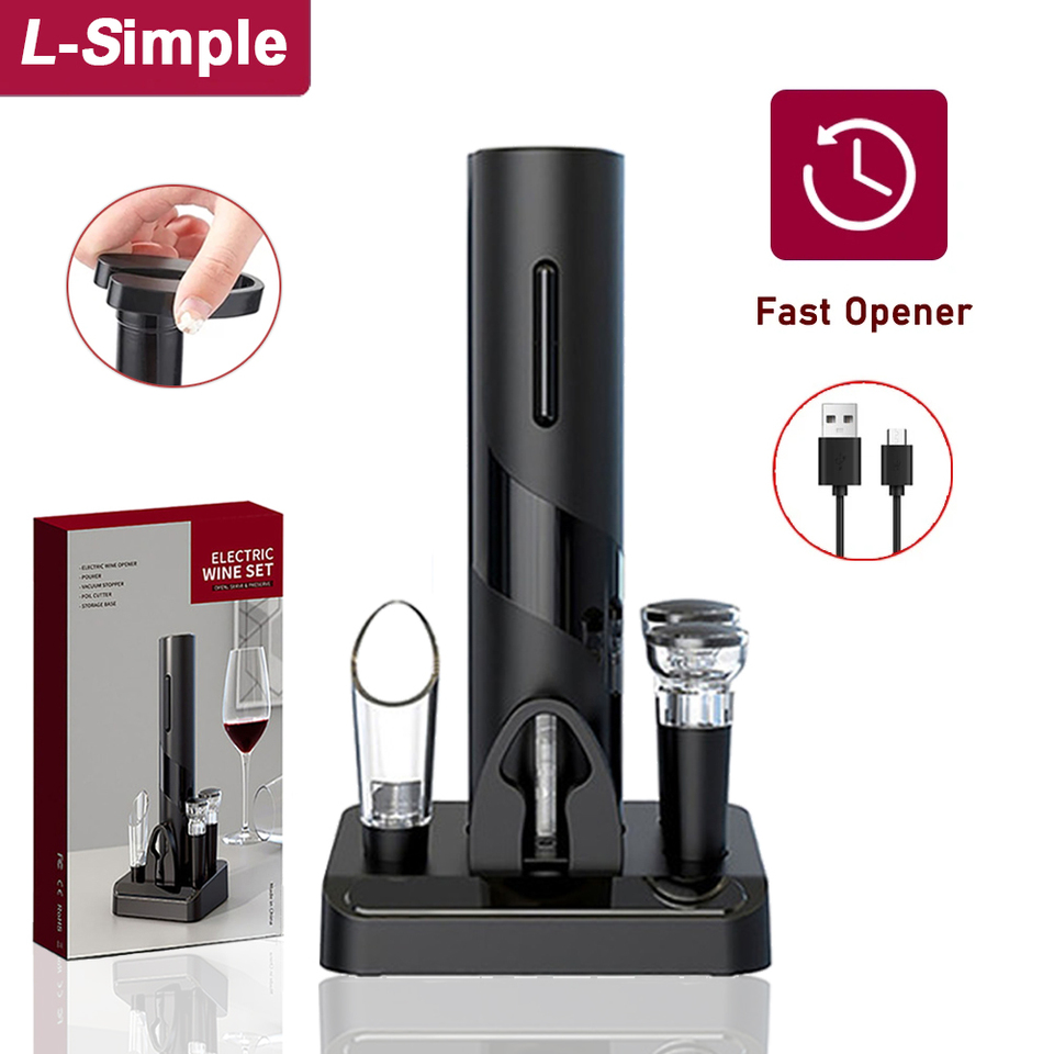 Electric Wine Opener Rechargeable Automatic Corkscrew Wine Openers for Beer Bottle Opener Foil Cutter Kitchen Bar Can Opener