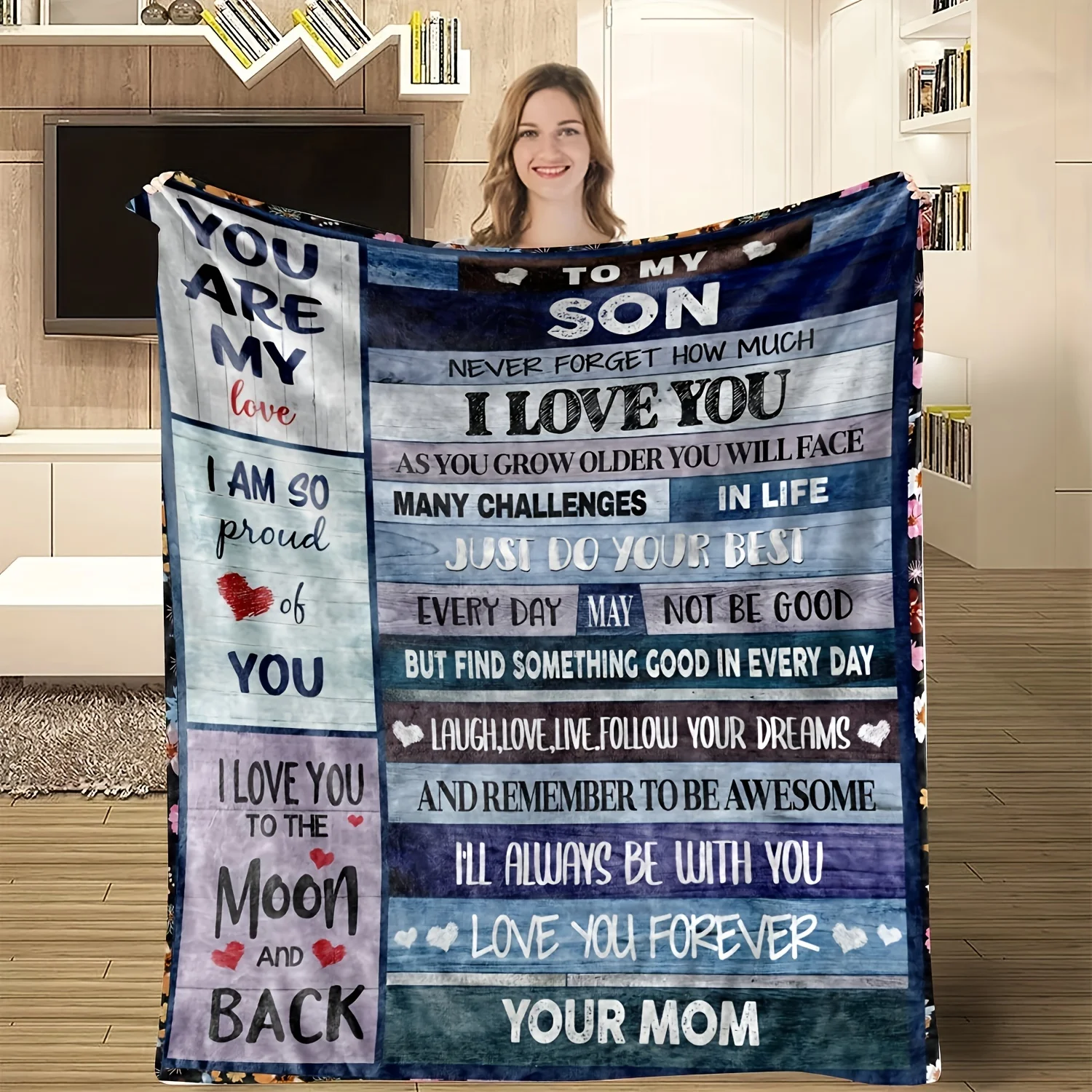 1pc Letter Flannel Blanket, To My Son From Mom Throw Blanket, Warm Cozy Soft Blanket For Couch Bed Sofa Office Camping 6