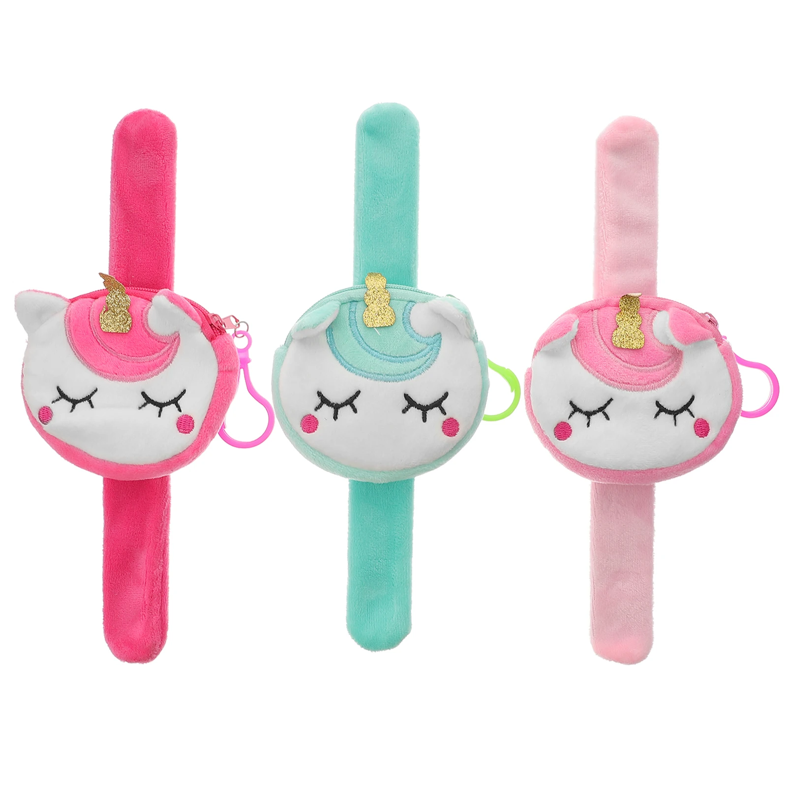 3Pcs Coin Purse Wrist Strap Slap Bracelet Wristband Wallet Cartoon Unicorn Hand Ring Storage Pouch kids slap bracelet party gift