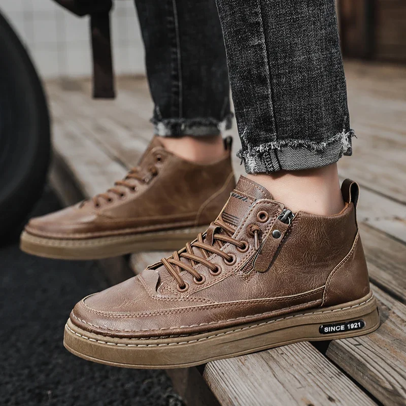 Men Boots Winter High Top Leather Shoes Fashion Cotton Shoes Fashion Ankle Boots Business Casual Outdoor Shoes Male Sneakers New 3