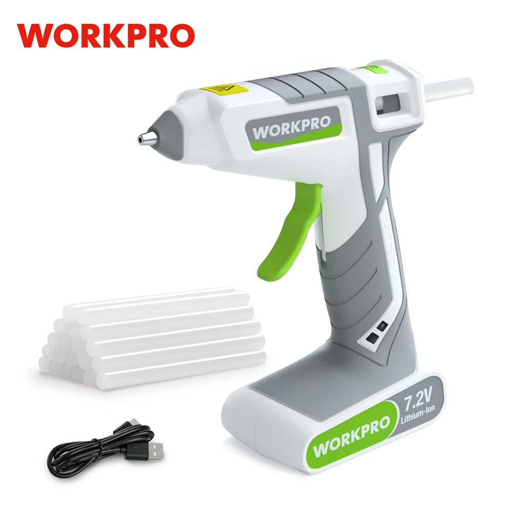 WORKPRO Hot Melt Glue Gun 7.2V Lithium Battery Cordless Glue Gun With 20Pcs Glue Stick 100mm Household DIY Tools Hand Craft Tool jewelry tools round agate stick tools for jewelry shaping agate burnisher knife craft polishing tool 6 pieces