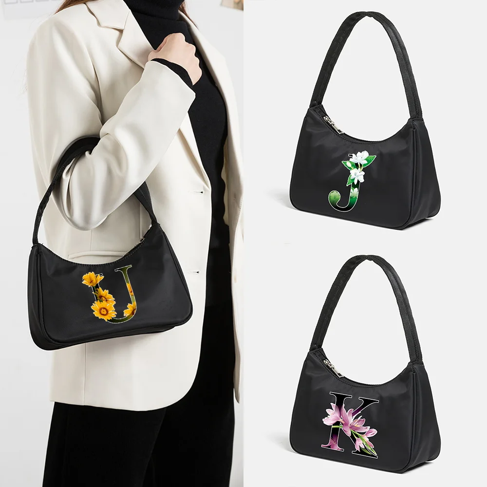 

Women Underarm Bags new nylon Casual Female Shopping Zipper Purse Clutch Flower color Series Armpit Shoulder Bag Summer Handbags