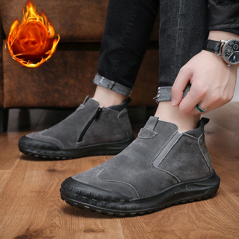 

Ботинки мужские зимние плюшевые, повседневные уличные кроссовки, на шнуровке, Нескользящие, теплые Полуботинки